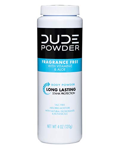DUDE Body Powder, Fragrance Free 4 Ounce Bottle Natural Deodorizers With Chamomile & Aloe, Talc Free Formula, Corn-Starch Based Daily Post-Shower Deodorizing Powder for Men
