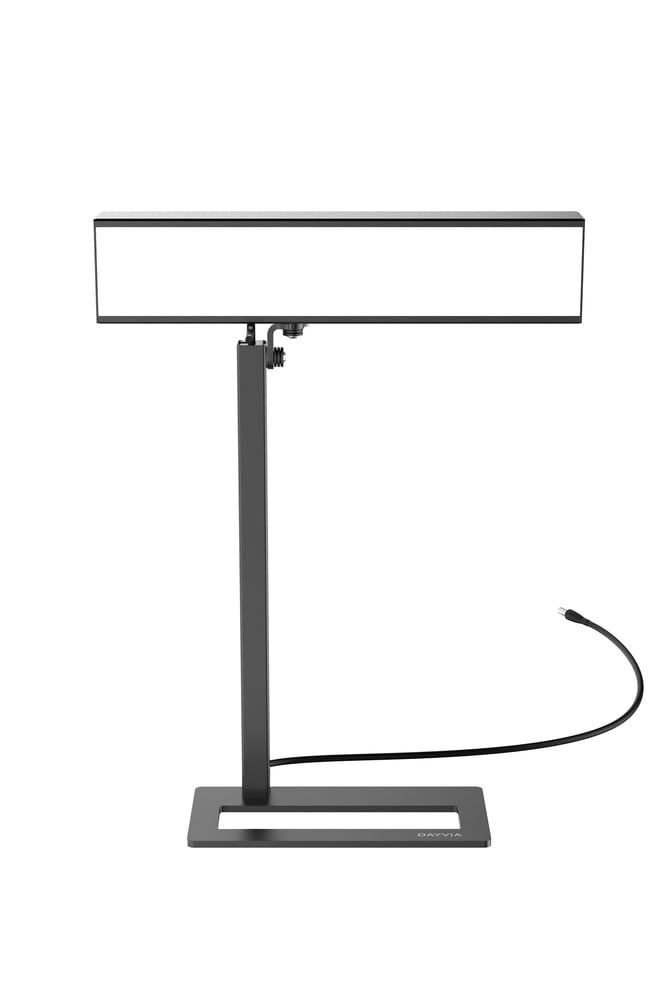 DAYVIA Lampe de Luminothérapie LED SUNDESK, Simulation de la Lumière du Jour, 3 Niveaux d'Intensité Ajustables, Tête Pivotante, 33x36x10cm Noir, Agréement CE Médical et Fabrication Française