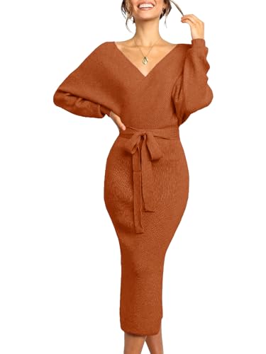 Women's Maxi Sweater Dresses Long Sleeve Sexy Wrap Batwing V Neck Dress