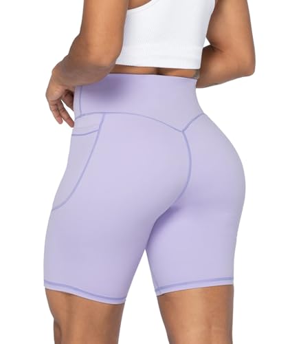 Image of Sunzel No Front Seam Biker Shorts for Women with Pockets, Yoga Workout Gym Bike Shorts with Tummy Control | 3, 5 Or 8-Inch Inseam, High Waisted, No Front Seam, Side Pockets, Buttery Soft, Compression Fit, Squat Proof, Tummy Control