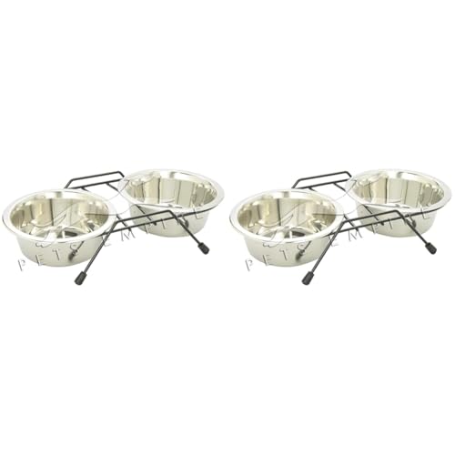 Image of Pets Empire Wrought Dog Bowl | Iron Stand Dog Food Bowl | No Slip Pet Feeder Stand, Dog & Cat Feeding Station with 2 Stainless Steel Bowls for Large Dogs | Medium, 2x900ml, Pack of 2, ?26 x 17 x 10 Cm