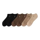 Polo Ralph Lauren Men's Classic Sport Performance Cotton Low Cut Socks 6 Pair Pack, Brown, Men's Shoe Size 6-12.5