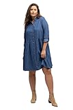 Ulla Popken Damen große Größen Übergrößen Plus Size Midikleid, Jeanskleid, A-Linie, Hemdkragen, Langarm Blue Denim 50+ 812023902-50+