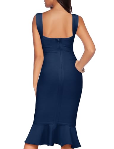 Shoulder Strap Sleeveless Fishtail Midi Bandage Dress for Women Bodycon Club Party Evening Dresses2