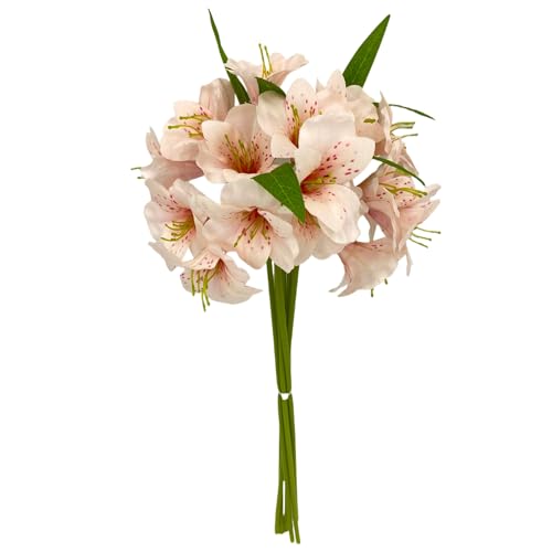 BQEE Bouquet di gigli selvatici artificiali, fiori di seta da 42 cm, realistici al tatto, per matrimoni, decorazione per casa e ristorante, diversi colori disponibili (rosa chiaro)