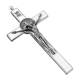 KAILIKETIY Cruz de Pared Resistente y Fácil de Instalar Vintage de Aleación de Zinc en Color Plata, Crucifijo Católico para Oficina y Adorno Religioso del Hogar