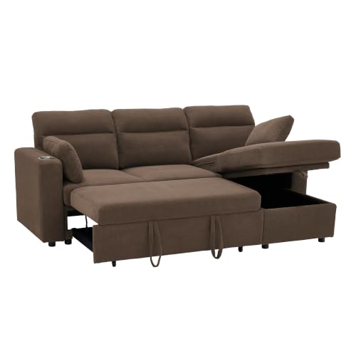 Image of KEIKI 82.5 inch Sleeper L Shaped Sofa with Pull Out Bed,