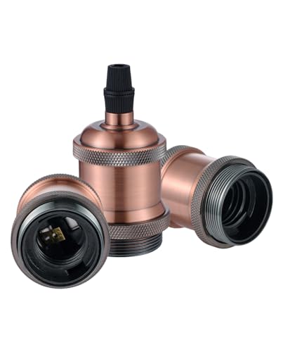 Vecys 3 Piezas Portalámparas Vintage Bronce E27 Casquillos para Bombillas Adaptadores Adaptador portalámparas retro Edison para Iluminación de Bricolaje（Cobre Rojo）