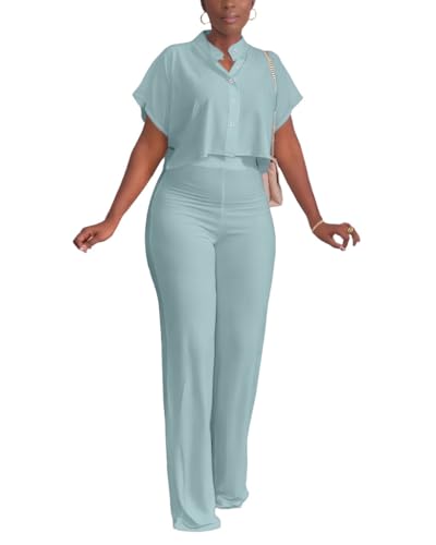 HBQ Women's Summer 2 Piece Outfits Casual Tracksuit Short Sleeve
