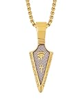 HAQUIL Arrowhead Necklace, Gold Plated Stainless Steel Eye of Horus Ankh Hieroglyphic Arrowhead Pendant, Box Chain, Egyptian Jewelry Gifts