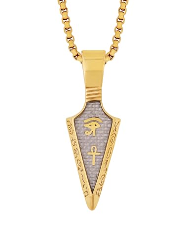 HAQUIL Arrowhead Necklace, Stainless Steel Eye of Horus Ankh Hieroglyphic Arrowhead Pendant, Box Chain, Egyptian Jewelry Gifts
