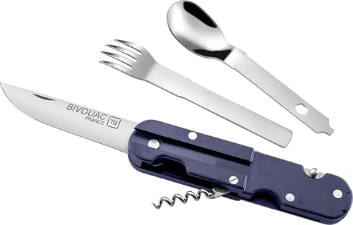 C.A.O. - Couteaux BIVOUAC en Couverts en acier inox trempé - Couleur Bleu - Longueur 23 cm (ouvert) 14 cm (fermé) 9 cm (lame)