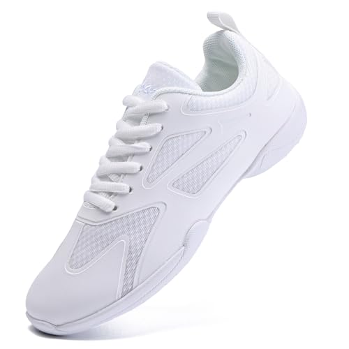 Image of White Cheer Shoes for Girls Womens Cheer Shoes Youth Girls Cheerleading Shoes Competition Gear Dance Tennis Sports Training Athletic Comfortable Flats Breathable Soft Kids Cheer Sneakers