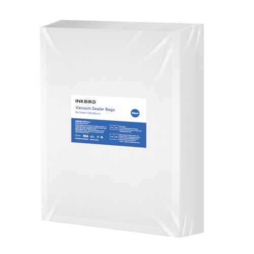 INKBIRD Vacuum Sealer Bags for Food Saver, 50 Count 8x12 Inch, Seal a Meal, Precut Vacuum Bags for Sous Vide Cooking with Commercial Grade, BPA Free, Heavy Duty, Reuseable