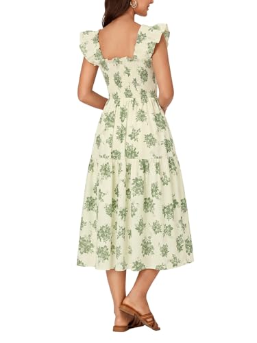 Image of Rooscier Women's A Line Smocked Midi Dress | Summer Sleeveless Square Neck Casual Sundress