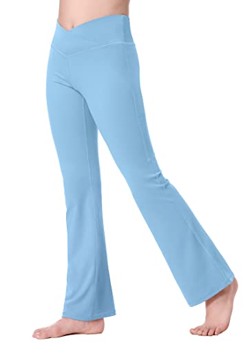 Ewedoos Flare Leggings For Girls Yoga Pants Bootcut With Pockets Crossover Flare Yoga Pants Bell Bottoms Athletic Pants Light Blue #TOP3