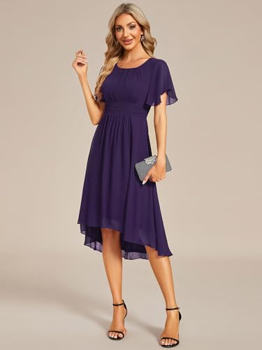 Image of Ever-Pretty Women's Chiffon Crew Neck Empire Waist Wedding Guest Dress Summer Short Sleeve Semi Formal Dresses 02053