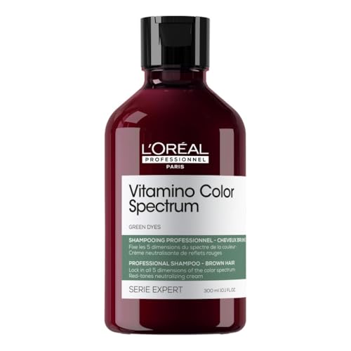 L'Oréal Professionnel Vitamino Color Spectrum Green Tinted Shampoo 300ml, For Dark Brown Coloured Hair, With Ferulic Acid + Citric Acid, Neutralise Undesired Red Undertones