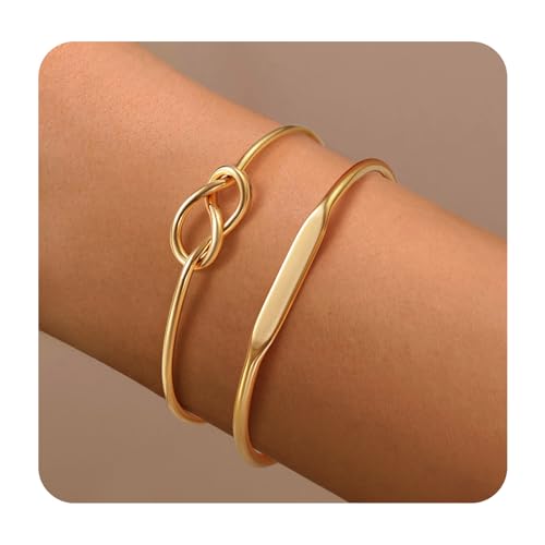 Surgical Steel 14K Gold Plated Forever Love Knot Infinity Bangle Cuff Bracelets for Women | Adjustable Gold Bangle Bracelet Waterproof Non Tarnish Hypoallergenic2