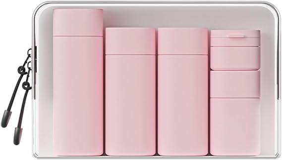 Bekith 5pcs Travel Cream Dispenser Bottles Set Travel Bottles Toiletry Containers Set, TSA Approved, Travel Essentials - Pink