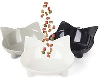 Cotill Cat Bowls, Anti-slip Multi-purpose Cat Food Bowl Pet Water Bowl Cat Feeding Bowl, Set of 3 - Grey/Black/White