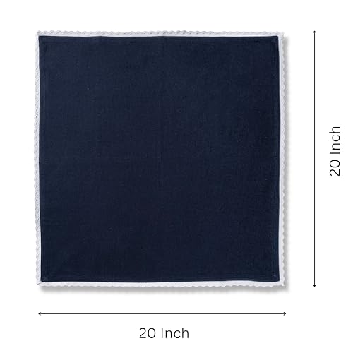 Image of FINGERCRAFT Lace Trim Cloth Napkins Set of 6, 20x20 Inch Cotton Linen Blend Dinner Napkins, Reusable Washable Table Napkins for Wedding, Farmhouse Dining, Parties & Home Decor (Navy)