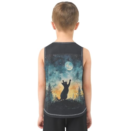 Reaching Cat Night Boys Tank Tops Sleeveless Tank Top Shirts Undershirts for Kids,3T3