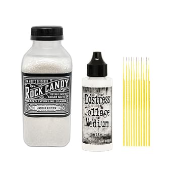 Tim Holtz Distress Rock Candy and Collage Medium Bundle - Tim Holtz Distress Rock Candy Glitter with Distress Matte Collage Medium - with Trebbies Detail Sticks