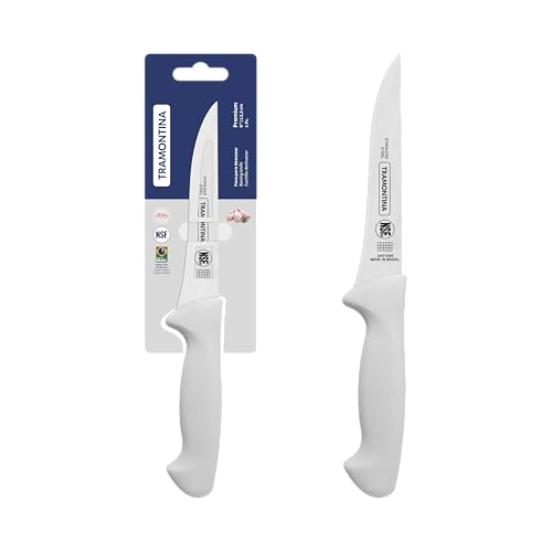 Image of TRAMONTINA Premium 5-Inch Boning Knife - Stainless Steel Blade & White Polypropylene Handle - Rigid, Heat-Treated Edge for Deboning Meat, Dishwasher Safe