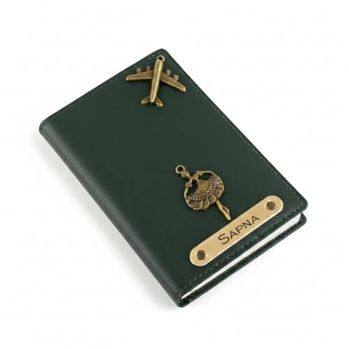 Image of Personalised Name & Charm Leather Passport Cover Holder for Men & Women (DarkGreen) | Birthday Gifts for Women