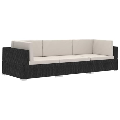 vidaXL Canapés 3 pcs avec Coussins Salon de Jardin Sofa de Jardin Mobilier d'Extérieur Meubles d'Extérieur Résine Tressée Noir