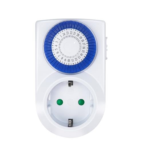 EXTRASTAR Enchufe Eléctrico Temporizador Mecánico de 24 Horas, Conmutación Cada 30 Minutos, Interruptor ON/Off, 230V 16A Blanco, 1Pcs