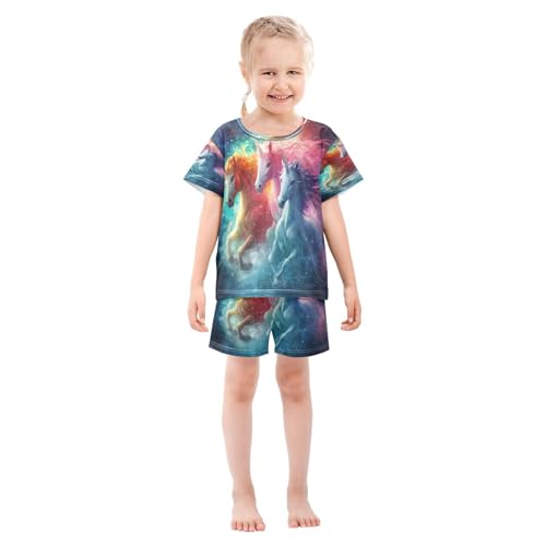 ALAZA Unicorn Galaxy Nebula Animal Horse Pajamas Set Short Sleeve Cotton Sleepwear Summer Pjs 2 Piece 5-14Y3