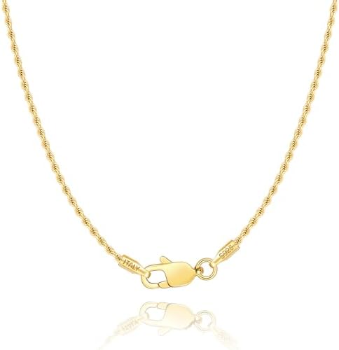 Jewlpire 925 Sterling Silver Chain Necklace for Women Men 1.35mm Diamond Cut Rope Chain - Italian Hypoallergenic Replacement Silver Necklace Chain Super Shiny & Durable Silver Chains 16/18/20/22/24 In