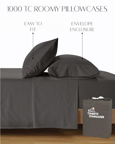 Image of 1000 Thread Count 100% Egyptian Cotton Pillow Cases, Set of 2 Pillowcase, Long-Staple 100% Cotton Breathable, Soft Sateen Weave Bed Pillow Cover, 20 X 30 Inches Pillowcases Dark Grey Standard Size