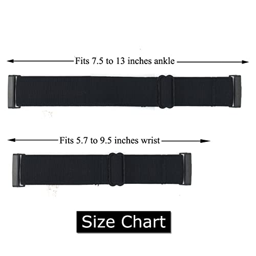 Grestun 調節可能なゴムバンド2個パック 手首と足首用バンド 三グライドスライダー付き Fitbit SenseまたはVersa 3用 伸縮性バンド 男女兼用 ブラック Mサイズ