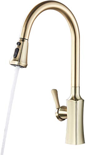 Preisvergleich Produktbild CJK Küchenarmatur mit ausziehbarer Brause 360°Schwenkbereich 2 Strahlarten Braus Wasserhahn Küche Einhand Mischbatterie Für Küche Wasserhahn,Gebürstetes Gold,Gold Gebürstet