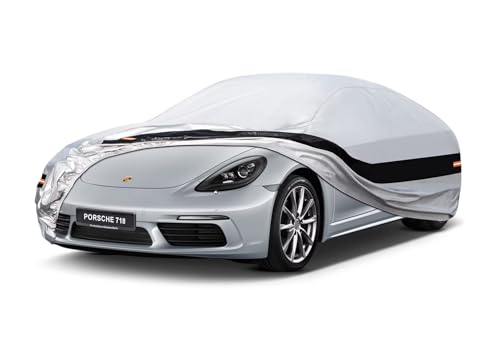 Image of 10 Layers Car Cover Custom Fit for Porsche 718, Boxster, Cayman (1996-2026), Waterproof All Weather for Automobiles, Outdoor Full Cover Sun Dust Rain Protection with Cotton. Silver