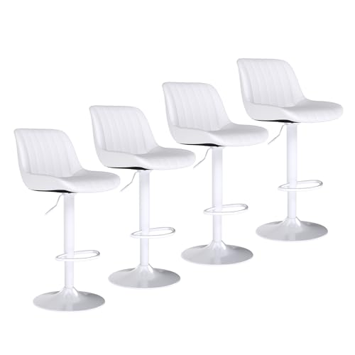 Image of Youhauchair Adjustable Faux Leather Bar Stools Set of 4, White | Swivel, Counter Height, Back & Footrest, Armless, PU, Modern, Kitchen Island Stool, Upholstered Dining Room Chair