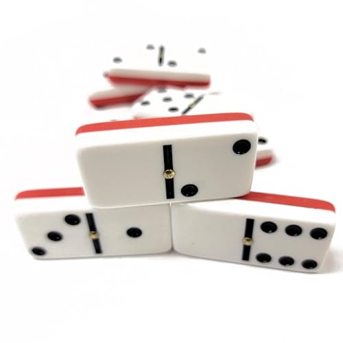 Marion Domino Double 6 Red & White Two Tone Jumbo Tournament Professional Size with Spinners in Elegant Black Velvet Case. - Thumbnail 3