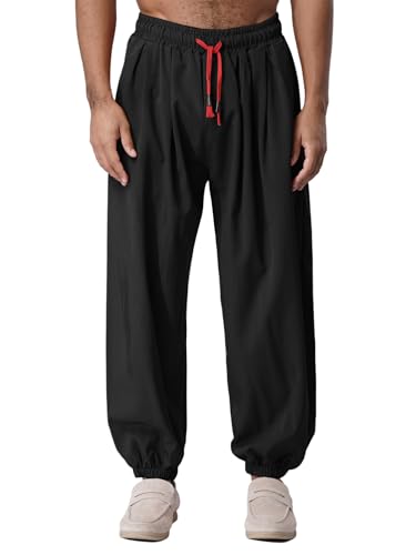 CHICTRY Mens Harem Pants Drawstring with Pockets Loose Bloomers Long Hippie Trousers for Daily Casual
