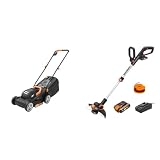 Worx WG730E - Tosaerba a batteria, 20 V, motore senza spazzole, larghezza di taglio 30 cm & WG163E Decespugliatore Tagliabordi a Batteria 20V, stelo in Alluminio regolabile