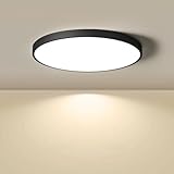 LED Flush Mount Ceiling Light Fixture, 8.9 Inch 18W, 2800K Warm White, Black Flat Modern Round Lighting Fixtures, 1800LM, 180W Equivalent White Ceiling Lamp Lights for Kitchens, Stairwells, Bedrooms