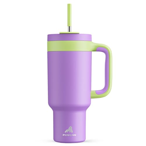 POWCAN 40 oz Tumbler with Handle, 2-in-1 Straw and Sip Lid, Leakproof, Dishwasher Safe, Insulated Stainless Steel Travel Coffee Mug, Keeps Cold for 34 Hours, Fits in Car Cup Holder (Wisteria)