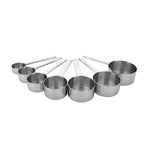 WALLFARM Measuring Cups and Spoons 7-Piece Set with Engraved Markings - Stainless Steel - Rust Resistant Cooking Measuring Utensils with Long Handles