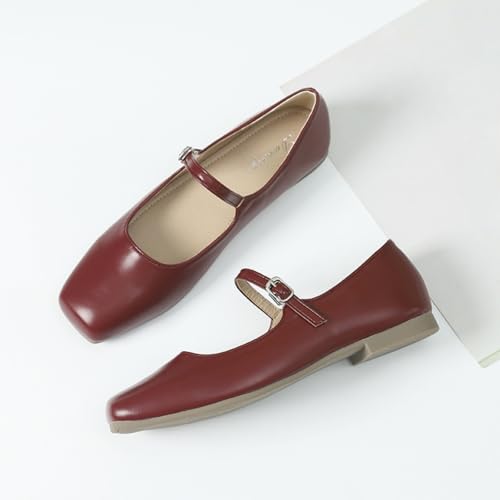 Womens Mary Jane Shoes with Ankle Strap, Leather Square Toe Ballet Flats Dress Shoes for Women, Comfortable Business Casual Shoes3