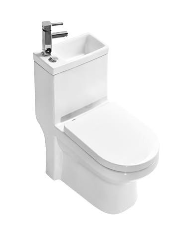 2 in 1 Close Coupled Toilet with Sink on Top Basin Tap Cloakroom Space Saving WC (WC with Basin and Tap)