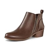 mysoft Women's Ankle Boots Low Chunky Heel Round Toe Casual Comfortable Short Booties with Side Zipper