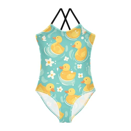KLL Cute Yellow Ducks Swimming Lake Toddler Girl 1-Piecing Swimsuit Summer Swimwear Adjustable Shoulder Strap UPF 50+