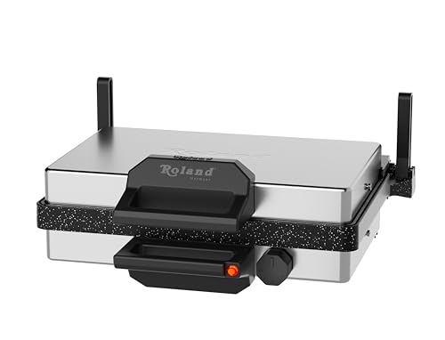 Roland Germany Multigrill, 2000W Elektro-Kontaktgrill, Schwarz, 340x220mm Grillplatten, 5-Stufen Temperaturregelung, für Lahmacun, Fleisch, Toast und Gemüse (1, 4 in 1) 5